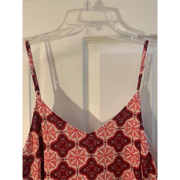 LULUS SLIP DRESS SPAGHETTI STRAPS V NECK BOHO CORAL/RED/WHITE OFFICE SIREN SZ L - Picture 6 of 13
